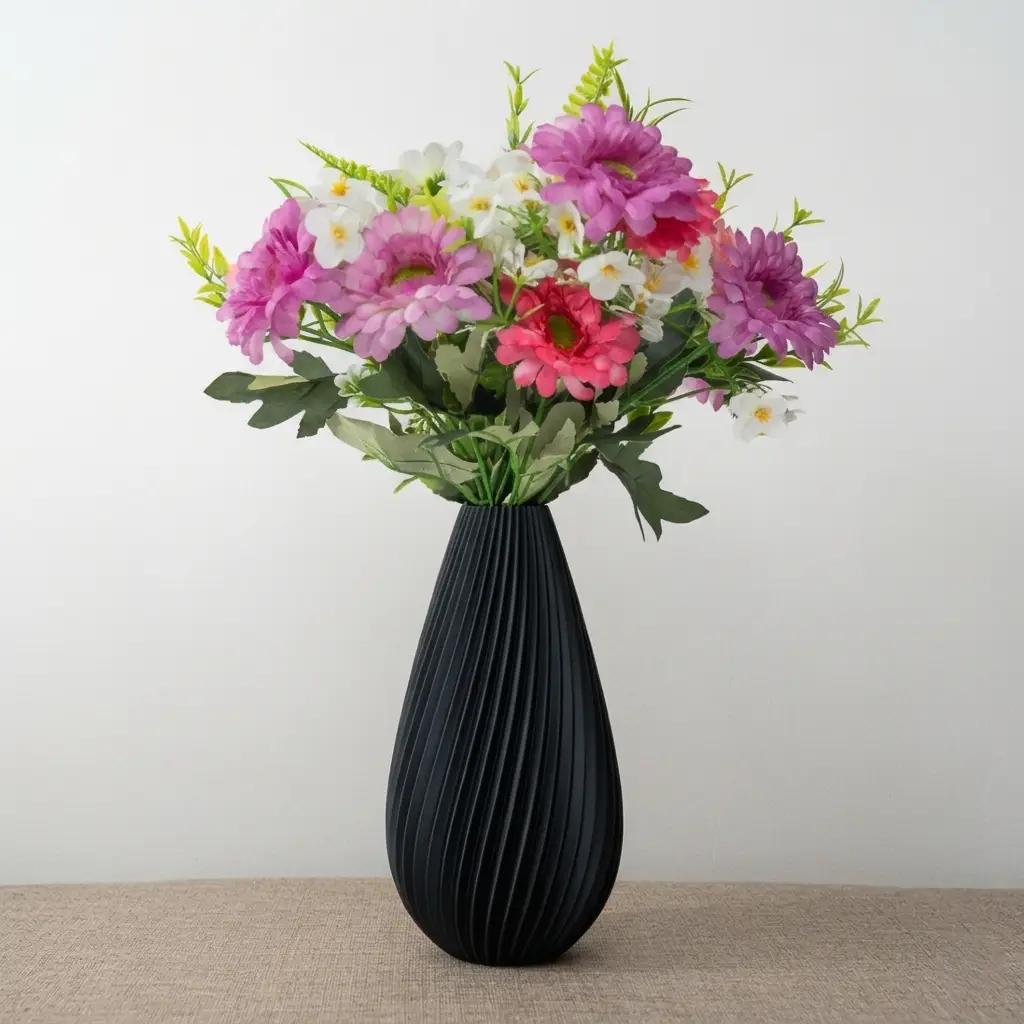 vase moderne noir torsade design scandinave avec fleurs