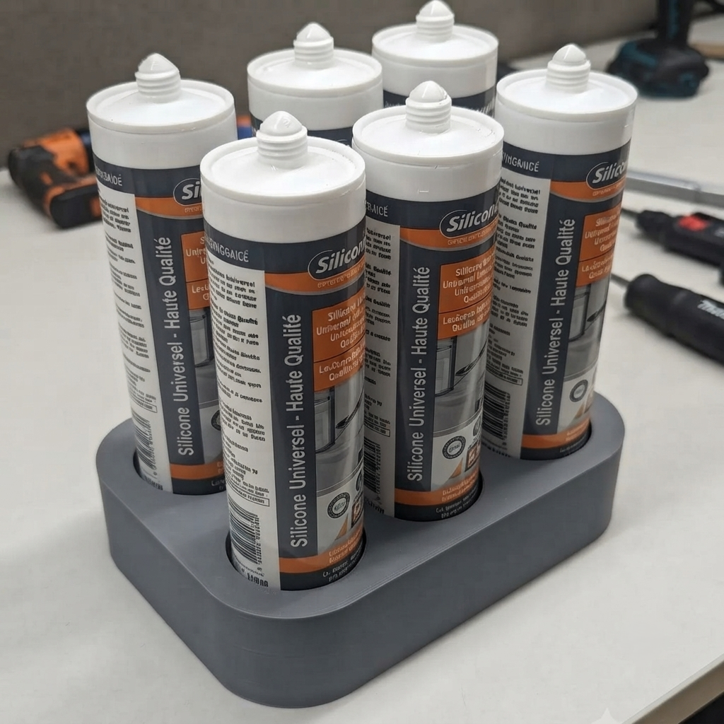 Support tube silicone en PETG, 6 emplacements, fond plein, fabriqué en France